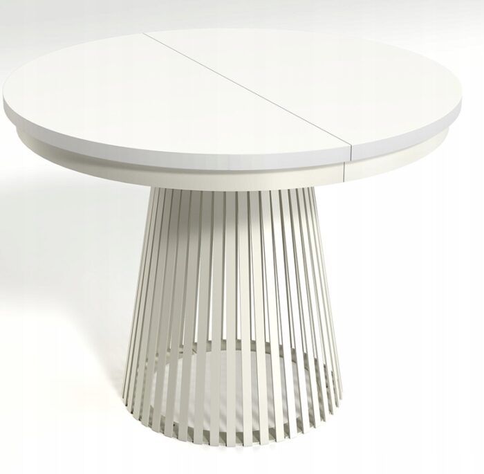 Stół okrągły rozkładany LAMELLA 100-180 cm kaszmir blat biały nowoczesny loft