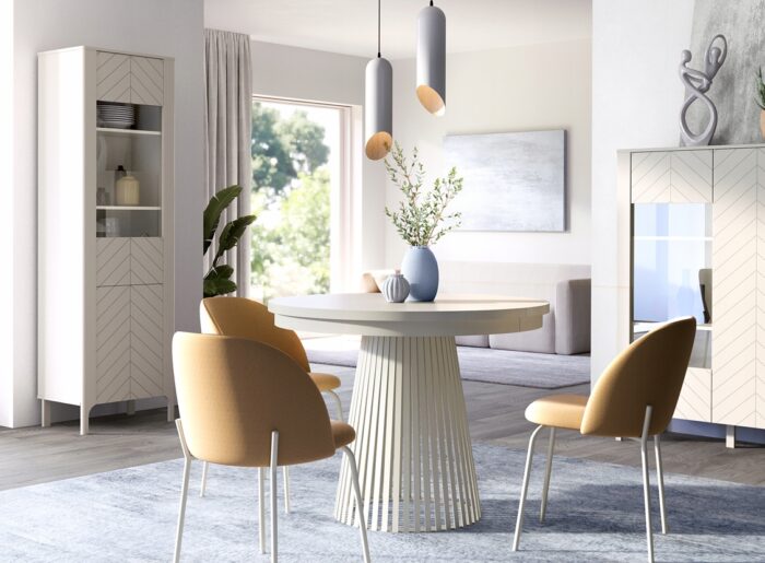 Stół okrągły rozkładany LAMELLA 100-180 cm kaszmir blat czarny nowoczesny loft