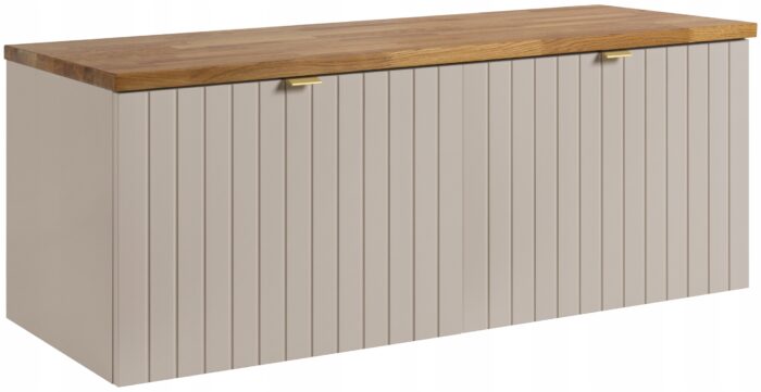 Szafka pod umywalkę HARMO 121 cm kaszmirowa lakierowana z blatem dębowym