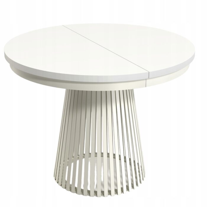 Stół okrągły rozkładany LAMELLA 100-180 cm kaszmir blat biały nowoczesny loft