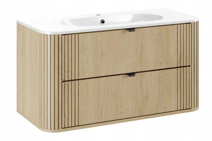 OVALIA 100 cm dąb cremona szafka łazienkowa z umywalką PURE wisząca 1 szt.