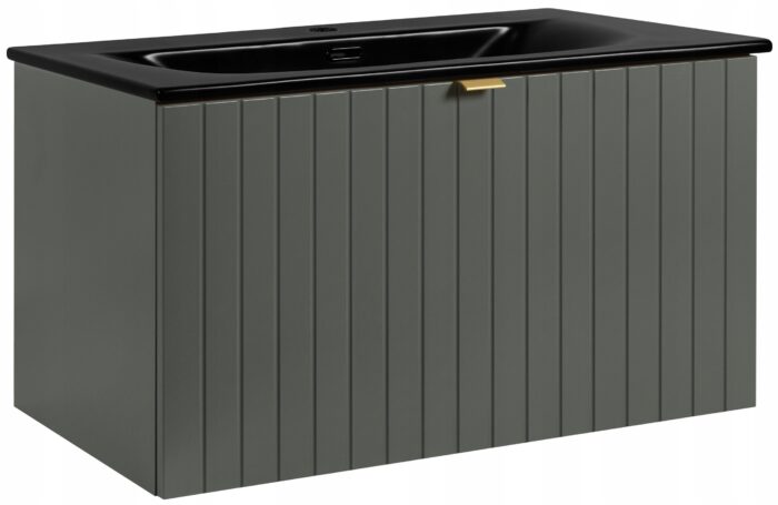 Szafka pod umywalkę HARMO 80 cm zielona lakierowana z czarną umywalką ceramiczną