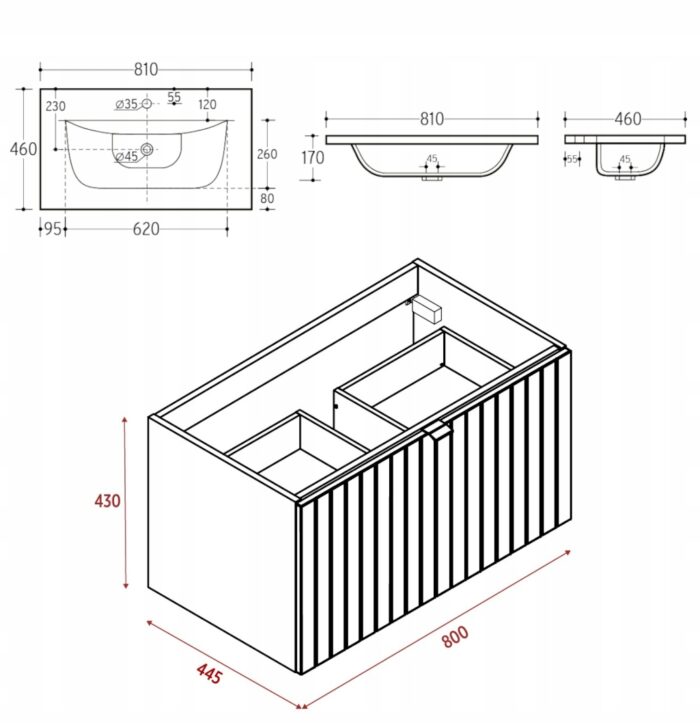 Szafka pod umywalkę HARMO 80 cm zielona lakierowana z ceramiczną umywalką
