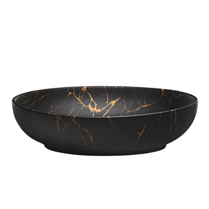 Umywalka nablatowa MONA 52 cm czarna matowa złote wnętrze ceramika owalna