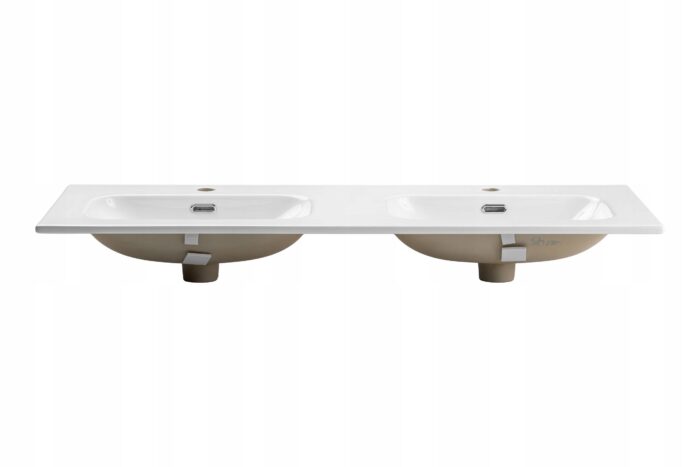 Umywalka Meblowa FLY 120 cm Wpuszczana 2 Misy CERAMICZNA Biały Połysk