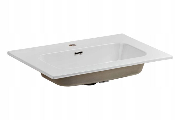 Umywalka meblowa GO 2 70 cm wpuszczana z ceramicznym blatem, biały połysk