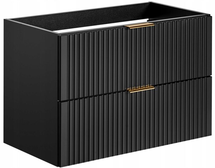 ADEL 80 cm czarna szafka łazienkowa pod umywalkę wisząca z ryflowanymi szufladami