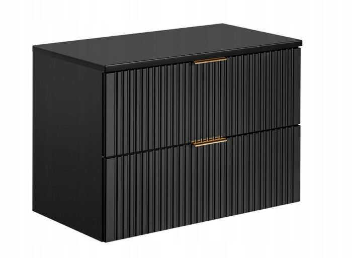 ADEL 80 cm czarna szafka łazienkowa z blatem MDF i ryflowanymi frontami