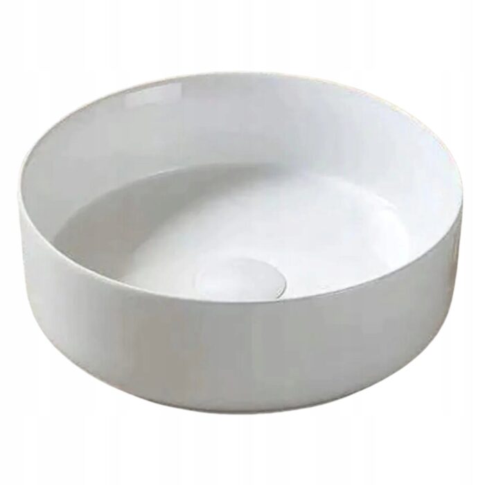 BIAŁA Połysk Umywalka Nablatowa MAJA 36,5 cm CERAMIKA Okrągła