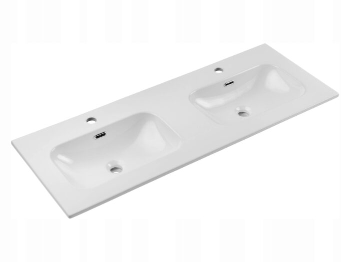 Umywalka Meblowa FLY 120 cm Wpuszczana 2 Misy CERAMICZNA Biały Połysk