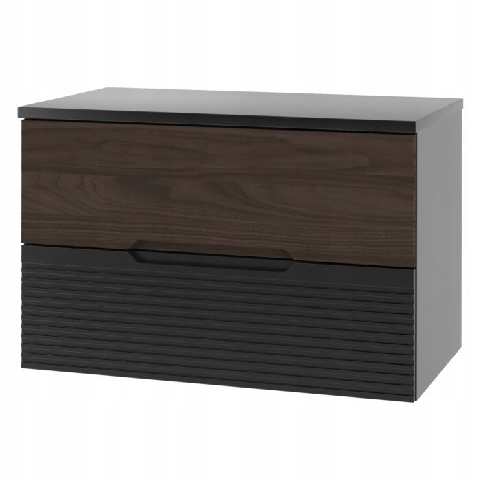 AVELLA 80 cm czarny orzech Szafka łazienkowa z blatem 2 szuflady frezowane fronty