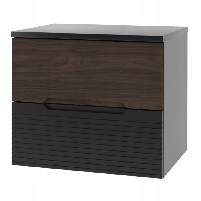 AVELLA 60 cm czarny orzech Szafka łazienkowa z blatem 2 szuflady frezowane fronty