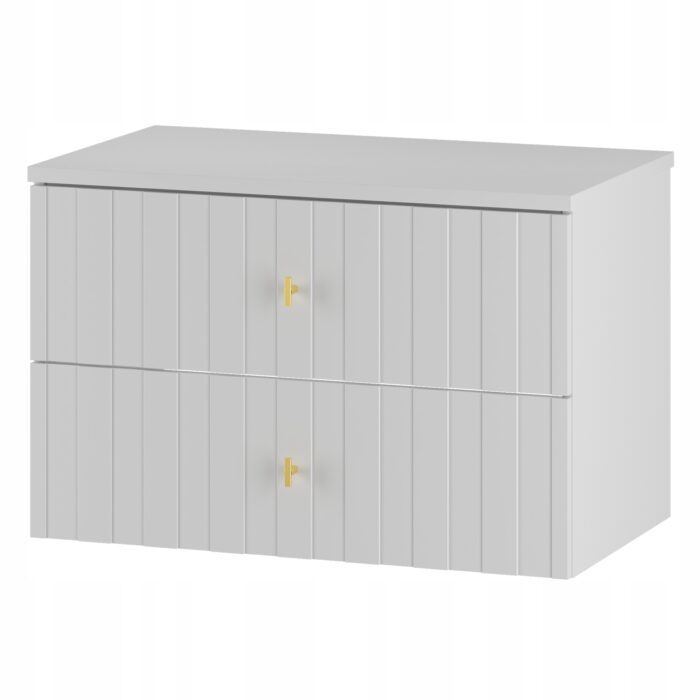 ELEGANTE 80 cm biały mat szafka łazienkowa z blatem 2 szuflady złote uchwyty