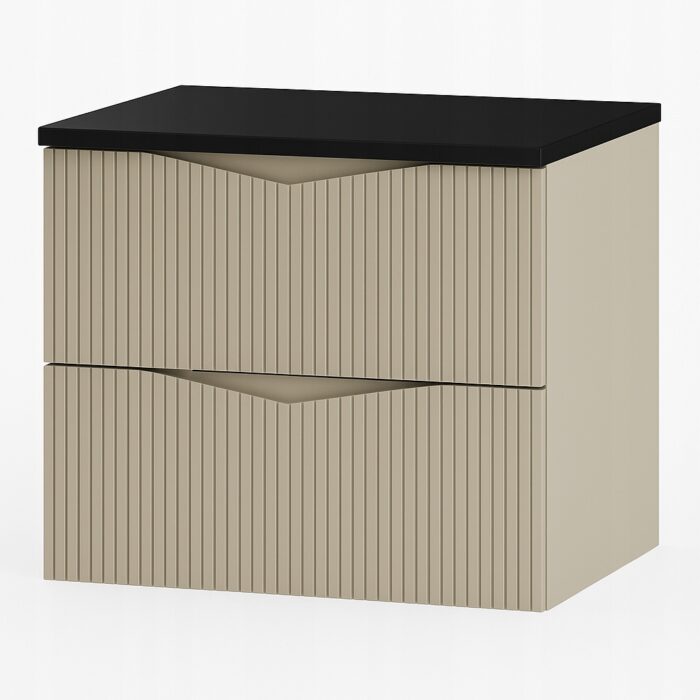 CLEO 60 cm beż piaskowy szafka łazienkowa blat czarny 2 szuflady ryflowane fronty HIT