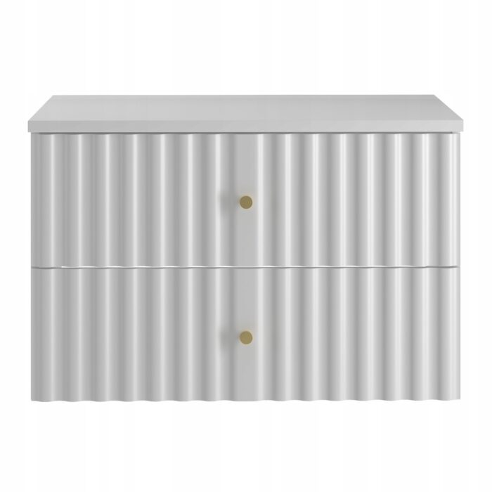 AQUA 80 cm biała szafka łazienkowa z blatem 2 szuflady ryflowane fronty