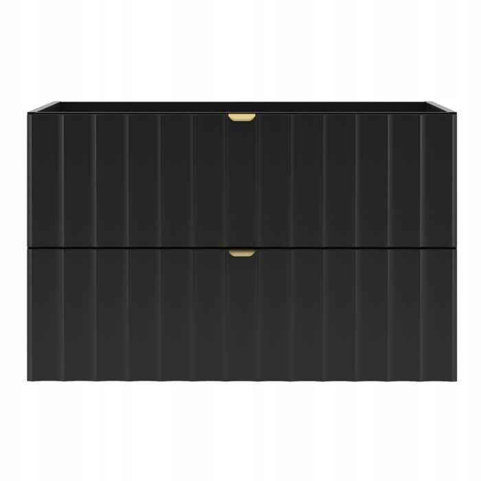 ARCOS 80 cm czarna szafka łazienkowa ryflowane fronty złote uchwyty