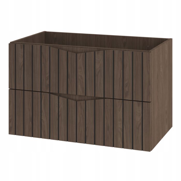 STELLA 80 cm orzech mat szafka łazienkowa czarne ryflowane fronty 2 szuflady