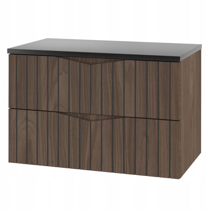 STELLA 80 cm orzech mat szafka łazienkowa z blatem czarnym