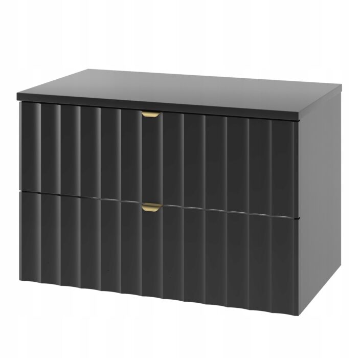 ARCOS 80 cm czarna szafka łazienkowa z blatem ryflowane fronty złote uchwyty