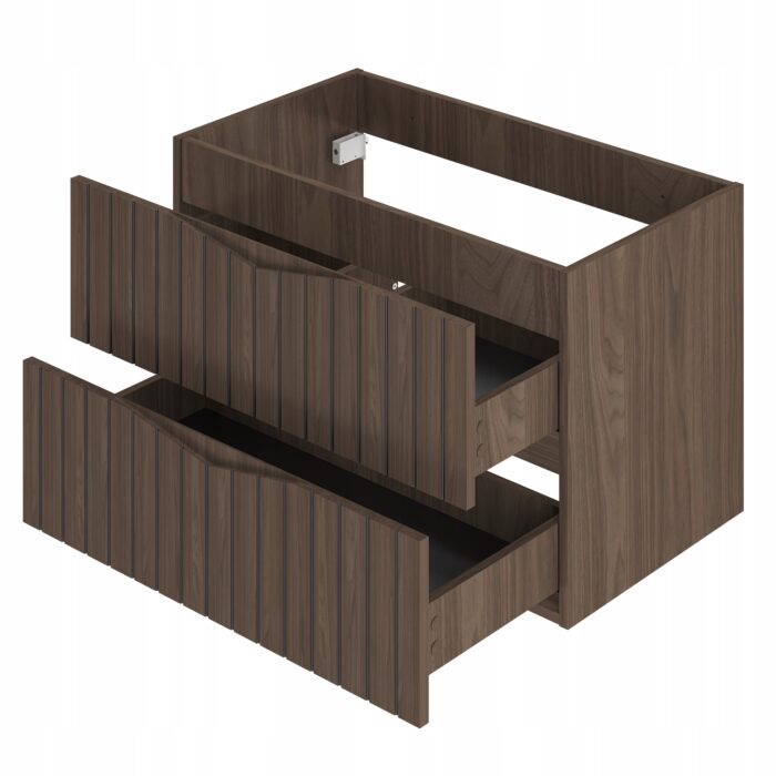 STELLA 80 cm orzech mat szafka łazienkowa czarne ryflowane fronty 2 szuflady