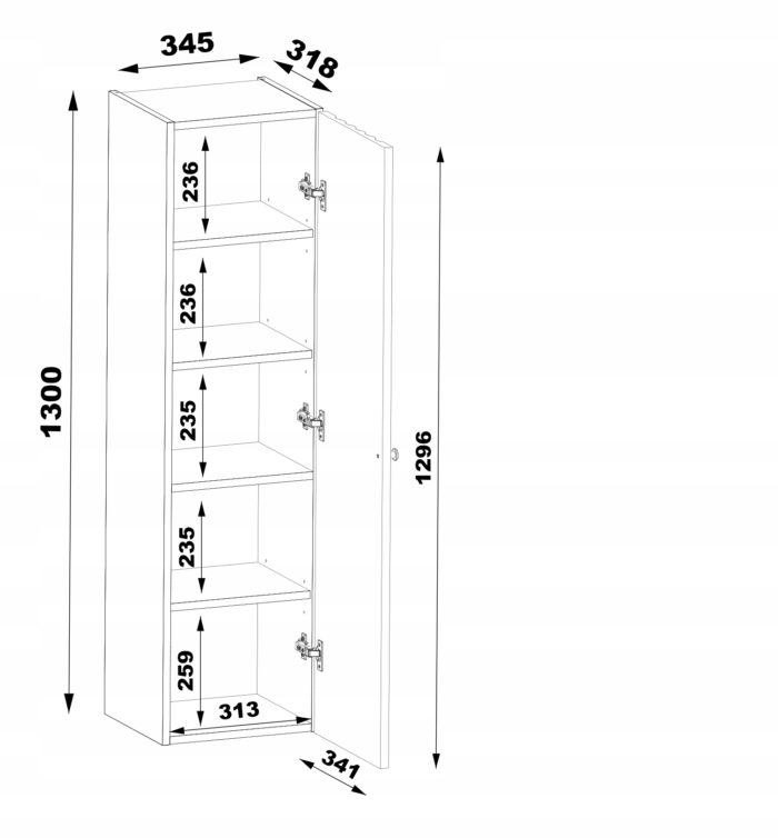 AQUA 35 x 130 cm biały słupek łazienkowy ryflowany front