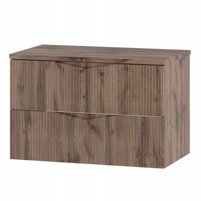 CLEO 80 cm dąb wotan szafka łazienkowa z blatem ryflowane szuflady