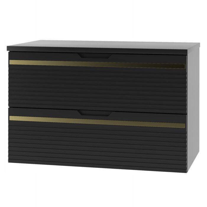 VESPER 80 cm Czarna Szafka Łazienkowa z Blatem Wisząca 2 Szuflady Frezowana