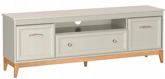 WINDSOR 179 cm Kaszmir Szafka RTV Frezowane Fronty Dębowe Nogi Szuflada i Półka