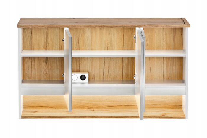 BAHAMA WHITE 120 cm Biała Szafka Łazienkowa z Lustrem i Półkami LED