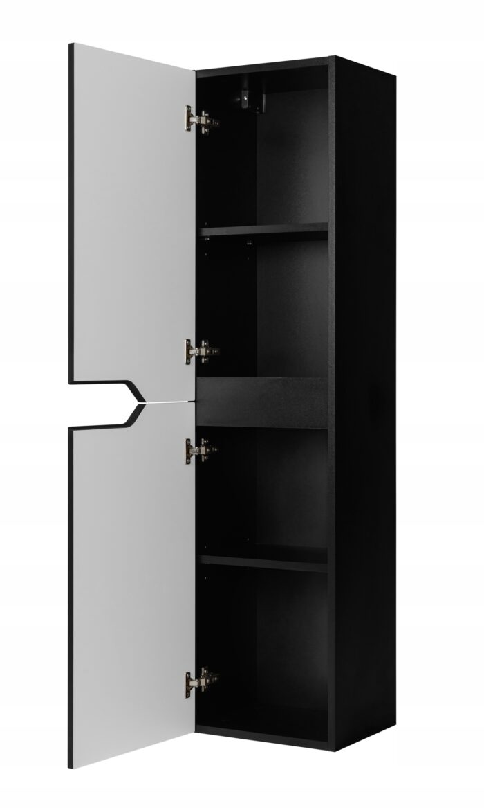 MODERN 35x136 cm Czarny Słupek Łazienkowy MDF Frezowane Uchwyty Wiszący