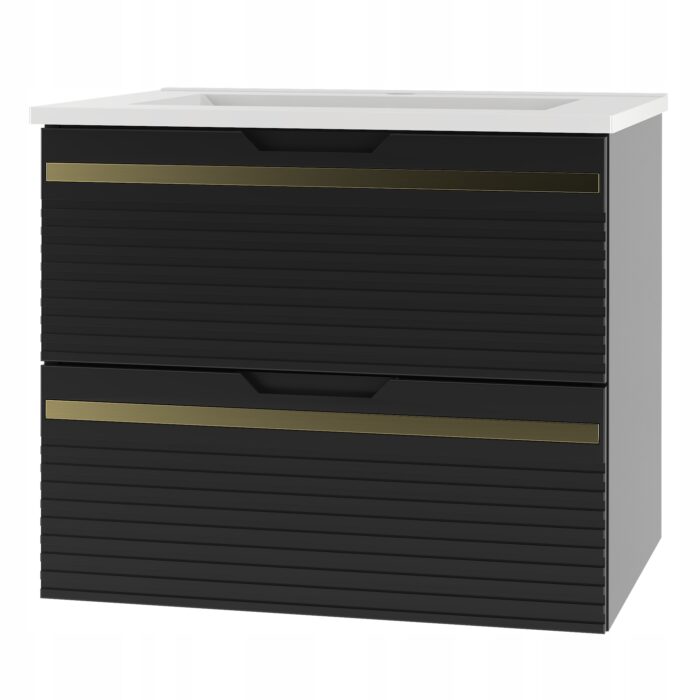 VESPER 60 cm Czarna Szafka Łazienkowa Wisząca 2 Szuflady Frezowany Front Mat