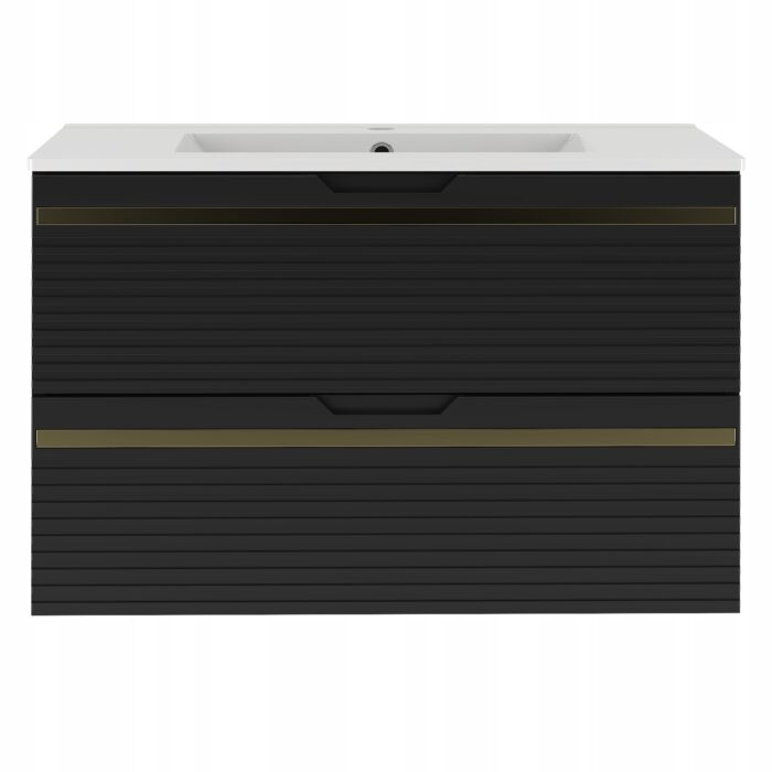 VESPER 80 cm Czarna Szafka Łazienkowa Wisząca 2 Szuflady Frezowany Front Mat