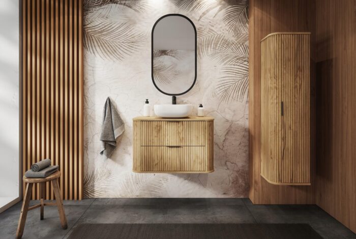 GLAMOUR 79 cm Dąb Craft Złoty Szafka Łazienkowa Słupek Ryflowany Wiszący