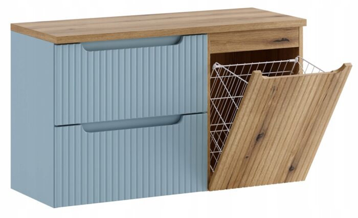 NOVA 100 cm denim dąb Coast Evoke szafka z koszem i blatem wisząca