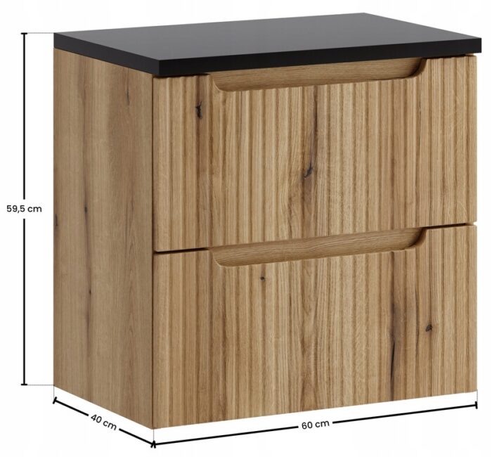 NOVA 60 cm dąb Coast Evoke szafka z czarnym blatem wisząca