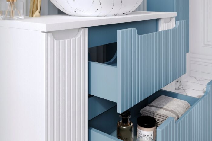 NOVA 60 cm denim szafka pod umywalkę ryflowana 2 szuflady wisząca
