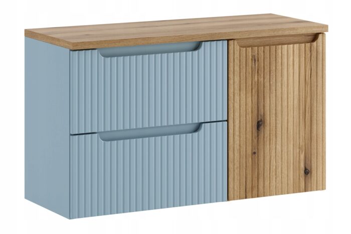 NOVA 100 cm denim dąb Coast Evoke szafka z koszem i blatem wisząca