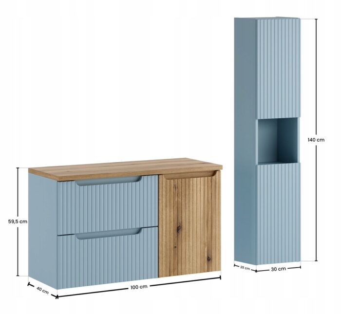NOVA 100 cm denim dąb Coast Evoke szafka z blatem koszem i słupkiem