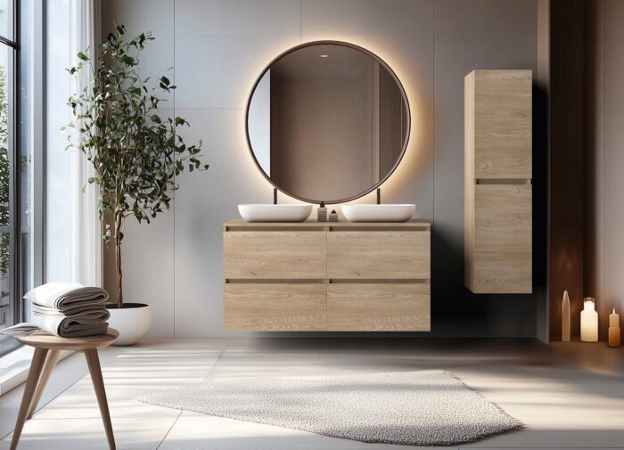 SIMPLE 60 cm dąb jasny szafka łazienkowa pod umywalkę wisząca szuflady