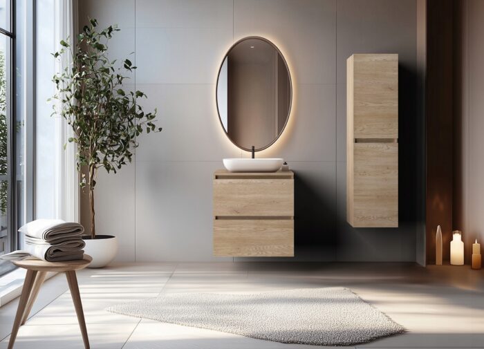 SIMPLE 60 cm dąb jasny szafka łazienkowa pod umywalkę wisząca szuflady