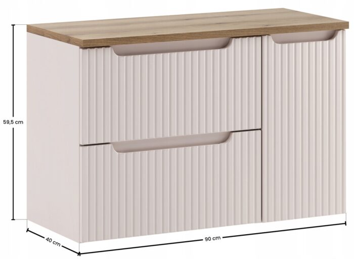 NOVA KASZMIR 90 cm szafka łazienkowa z blatem i cargo wisząca ryflowana