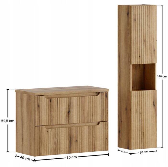 NOVA DĄB COAST EVOKE 80 cm zestaw łazienkowy z blatem wiszący ryflowany