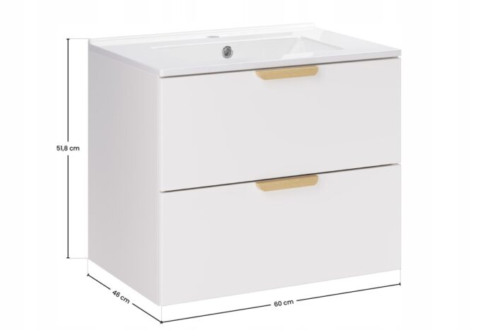 ASTER WHITE 60 cm zestaw łazienkowy Biały Mat z umywalką LAVA