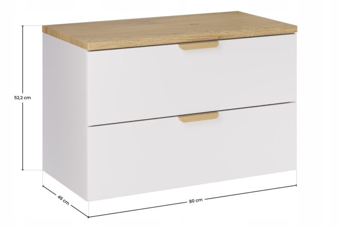 ASTER WHITE 80 cm zestaw łazienkowy Biały Mat z blatem Dąb Cremona