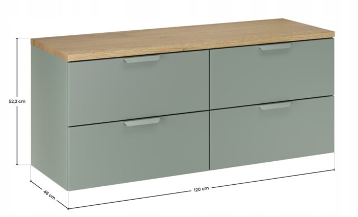 ASTER GREEN 120 cm zestaw łazienkowy Zielony Mat z blatem Dąb Cremona