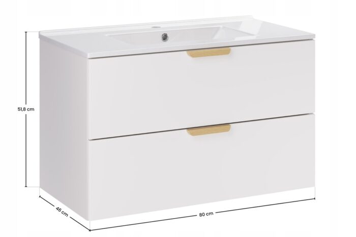 ASTER WHITE 80 cm zestaw łazienkowy Biały Mat z umywalką LAVA