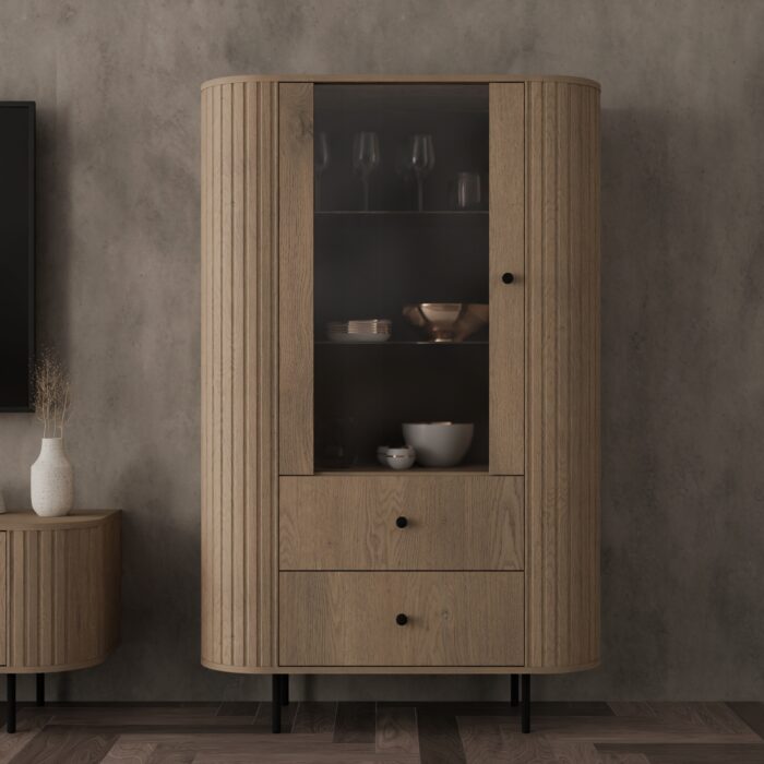 OVALIO 98 cm Dąb Cremona witryna 1 drzwi 2 szuflady frezowana
