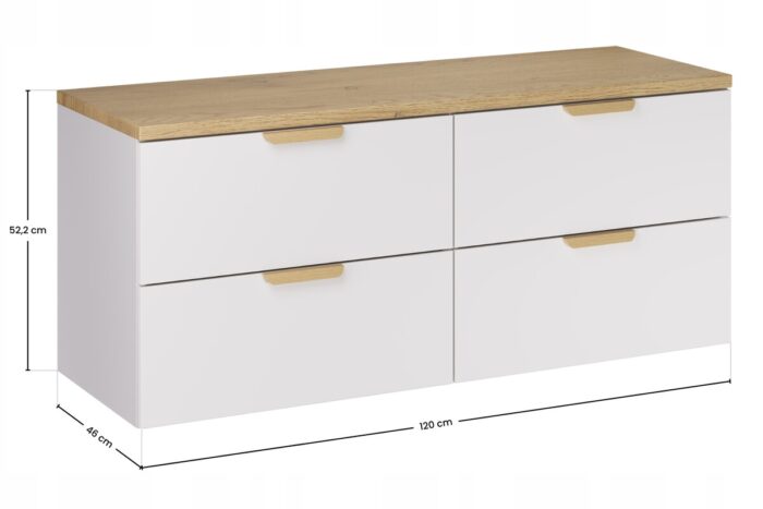 ASTER WHITE 120 cm zestaw łazienkowy Biały Mat z blatem Dąb Cremona