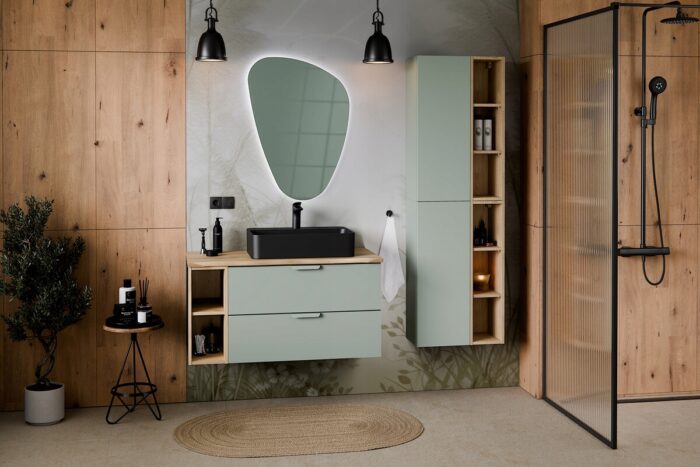 ASTER GREEN 30 cm zielony półsłupek łazienkowy z regałem wiszący