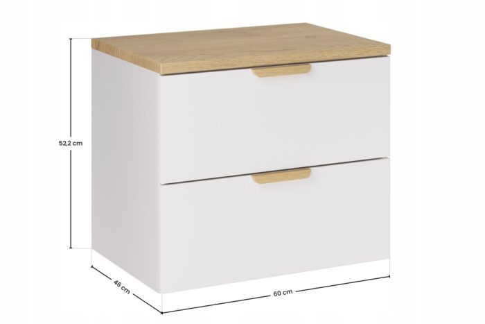 ASTER WHITE 60 cm zestaw łazienkowy Biały Mat z blatem Dąb Cremona
